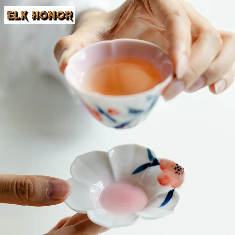 2pc/lot Hand-painted Peach Blossom Six-petal Coasters Zen Cup Mat For Coffee Cups Saucer Anti-scald Placemats Cup Holder For Tea