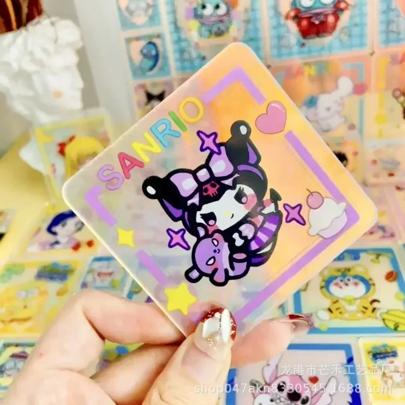 4/8CM MINISO Anime Parts Key Buckle HelloKitty Laser Acrylic Accessories DIY Sheet Kuromi Material Cartoon Stickers Square Slice