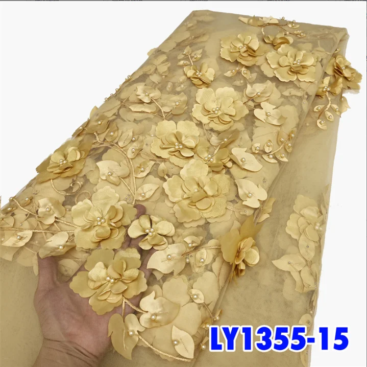White 3D Bead Lace Fabric for Weddings