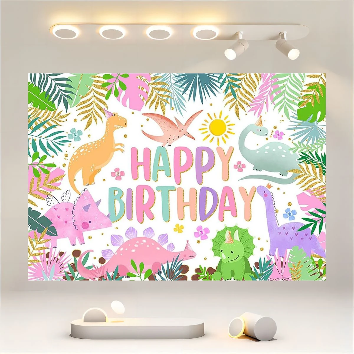 Dinosaur Birthday Background Cartoon Dinosaur Girl Birthday Background Party Decoration Dinosaur World Banner Birthday Party