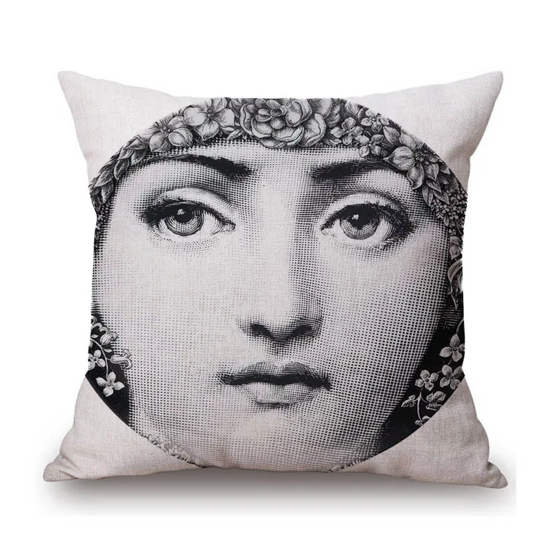 Black White Classic Girl Face Vintage Luxury Art Cotton Linen Living Room Decoration Sofa Pillow Case Car Seat Cushion Cover