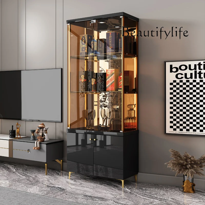 

Wine cabinet modern simple high-end light luxury glass door display household integrated wall storage household
