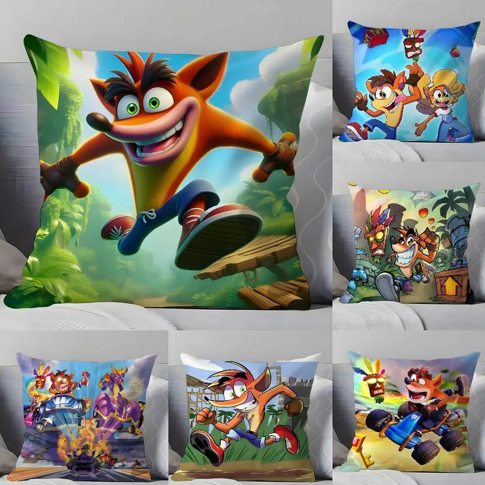 Funda de almohada Game Cartoon Crashs B-B-Bandicoot, funda de almohada suave y agradable para la piel y cómoda con cremallera oculta