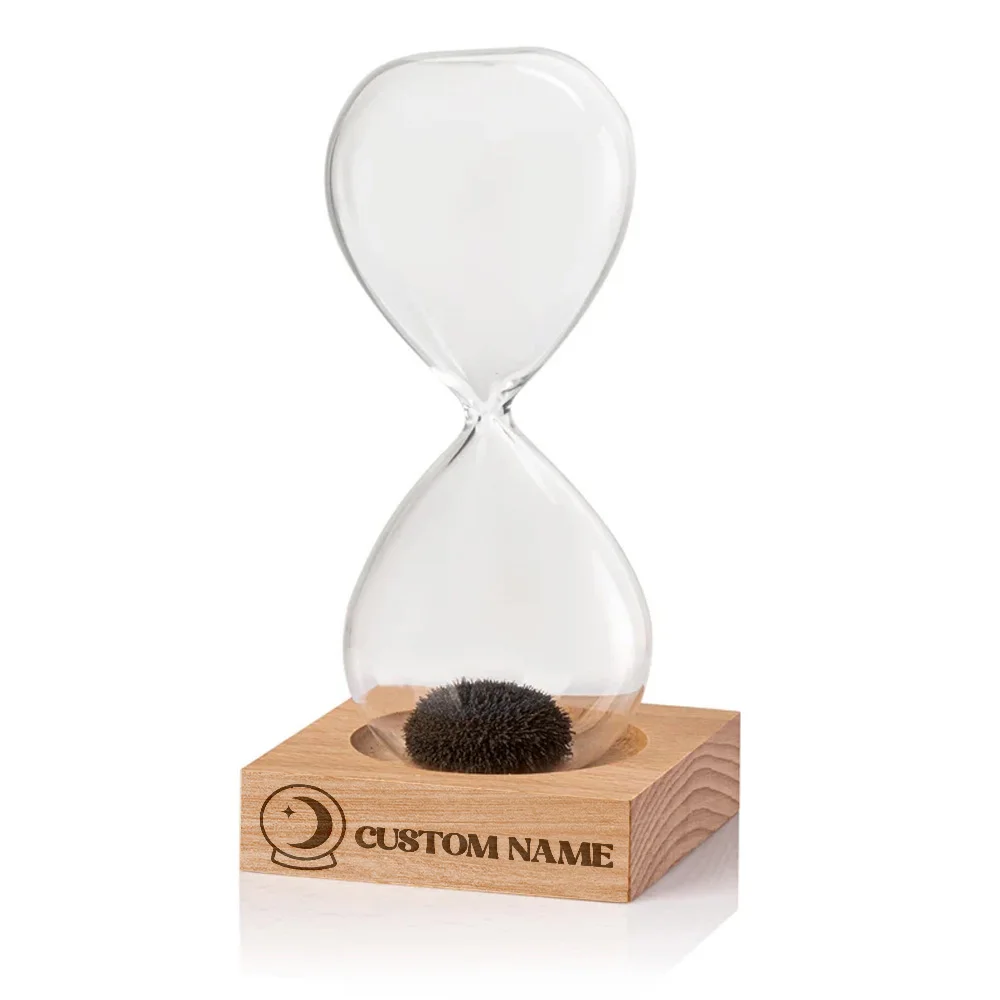 1 قطعة كارتون غلوب اسم مخصص سطح المكتب المغناطيسي الزجاج الرمال الساعة الرملية مع قاعدة ديكور المنزل مع قاعدة الساعة الرملية
