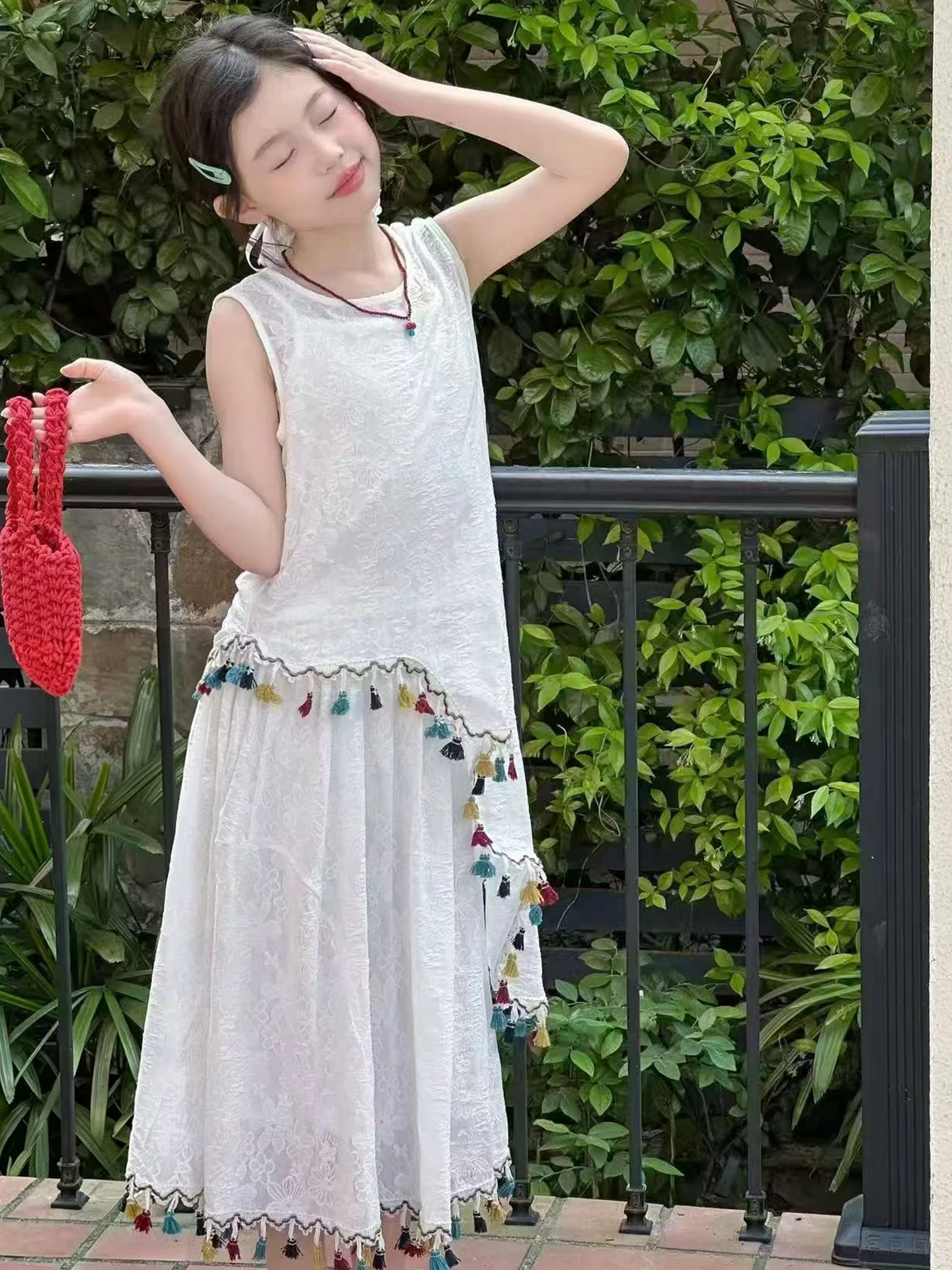 girls-summer-vacation-style-three-piece-dress-set-fashionable-top-bottom-outfit-korean-style-cotton-blend-breathable-machine