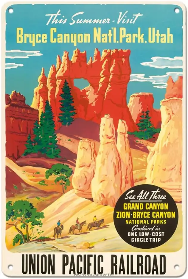 Pacifica Island Art Visit Canyon Nat'l. Park Utah Metal Sign | Vintage Railroad Travel Poster, c.1935, metal sign, unframed,