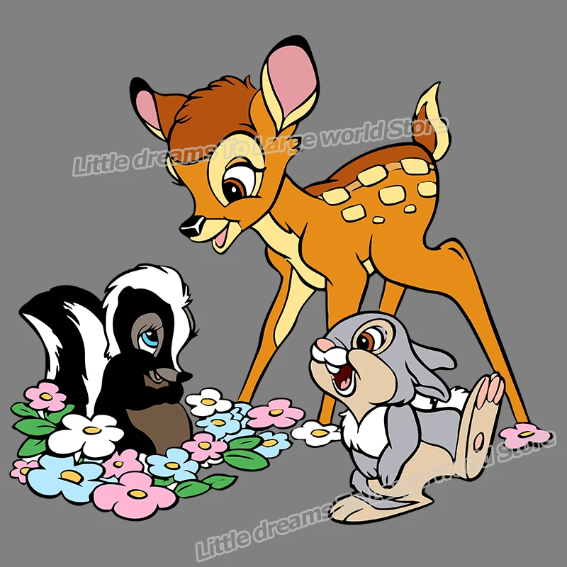 Disney Animal Bambi Patch Clothes Transfer Sticker Fawn Bambi Ironing Patches Clothes Bunny Stickers DIY Washable T-shirt Gift