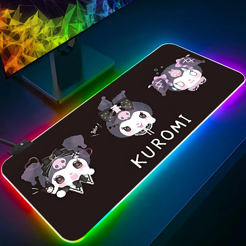 Cute Anime Kuromi RGB Pc Gamer Keyboard Mouse Pad Mousepad LED Glowing Mouse Mats Rubber Gaming Computer Mausepad