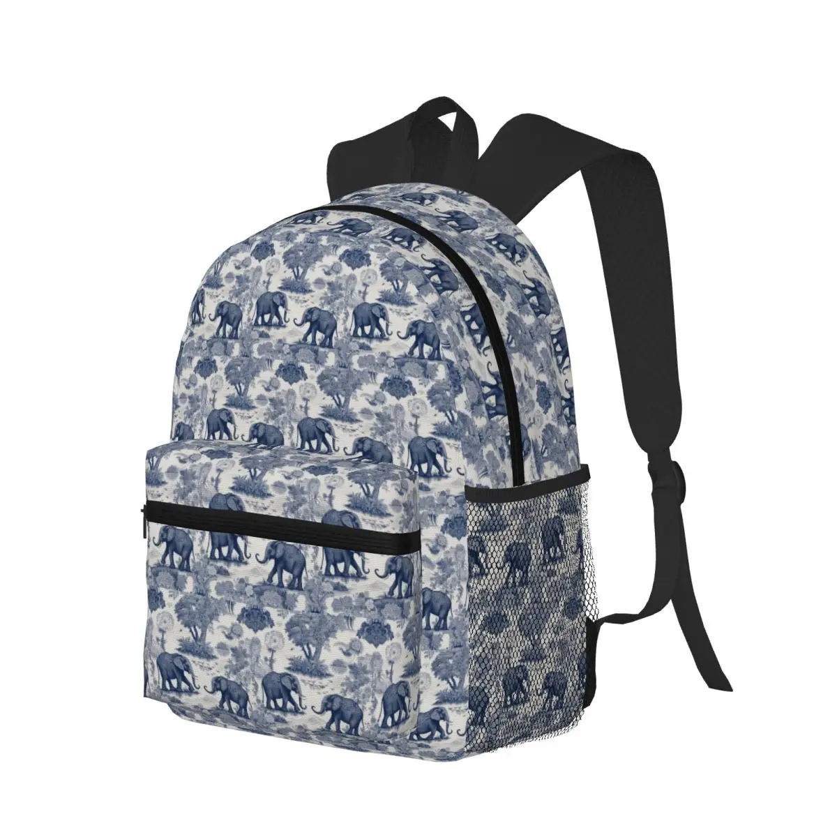 Toile De Jouy Elephants Student Backpack School Bag Hiking Travel Daypack for Men Women Bookbag Shoulder Bags