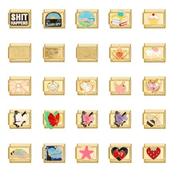 Gold Color Vintage Niece Dream Sweet  Italian Charm Links Fit 9mm Stainless Steel Bracelet Women Jewelry DIY Making Gifts