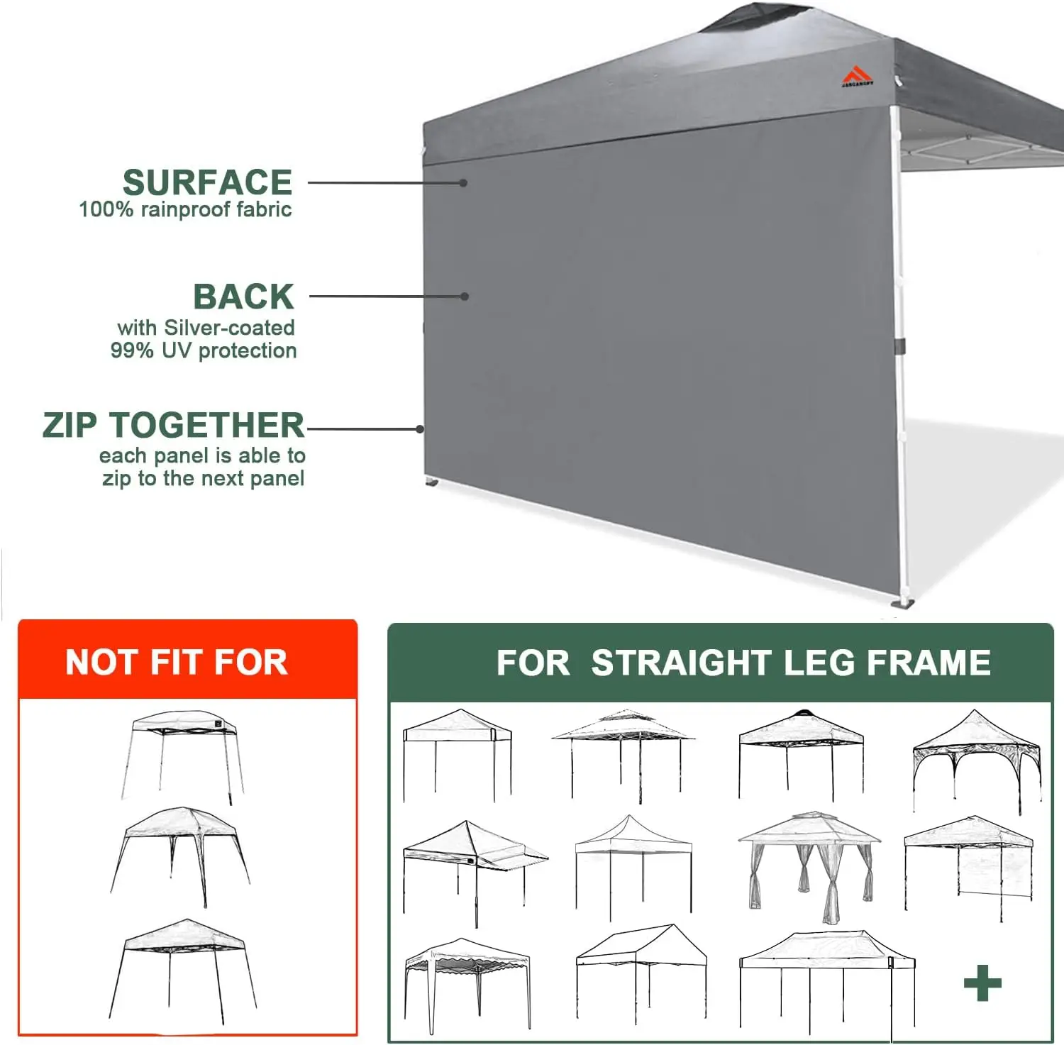 SideWall for 10x10 Canopy Frame 3 Pack Dark Grey SunWall Only (with Zippers)