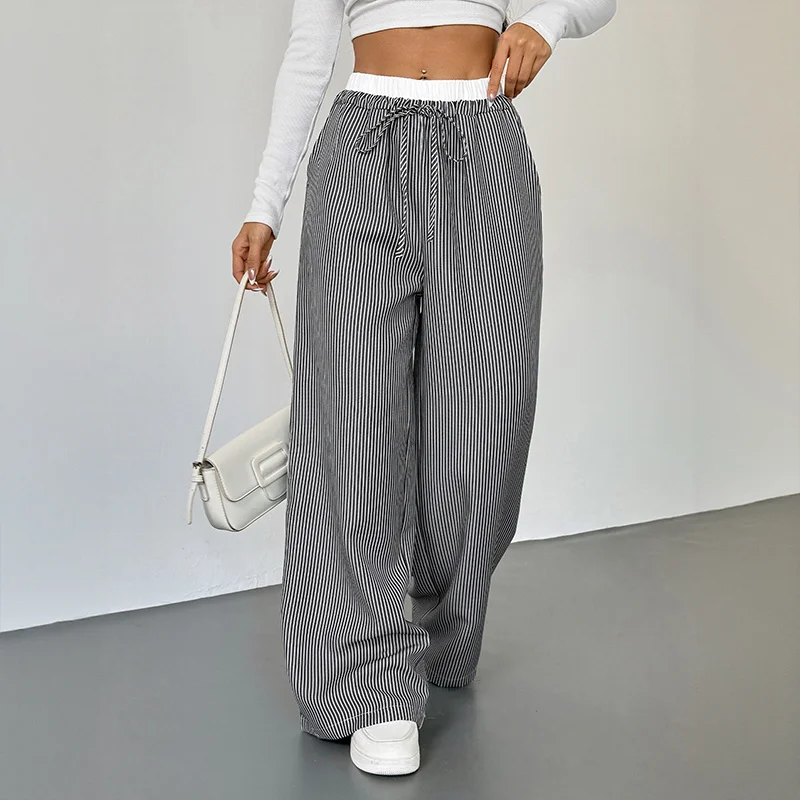กางเกงขายาวทรงตรงสำหรับผู้หญิง สไตล์ลำลอง ใส่สบาย เอวยางยืดสูง ผลิตจากเส้นใยโพลีเอสเตอร์ เหมาะสำหรับฤดูใบไม้ผลิและฤดูใบไม้ร่วง