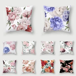 Rose Collection Floral Print Pattern Cushion Cover Home Living Room Sofa Decoration Square Polyester Pillow   45x45cm