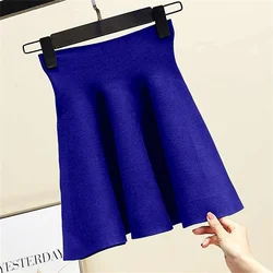 Ladies High Waist Casual Pleated Elastic Flared Skirts Women Knitting Woolen Midi Skirt 2023 New Spring Autumn New Women Skirt