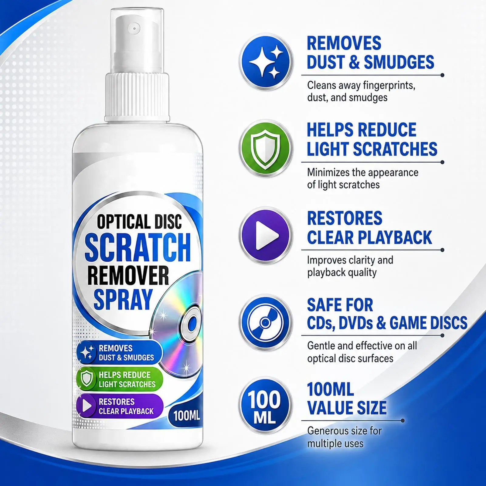 Professional CDs and DVDs Disc Cleaning Kit Premium Disc Cleaning System Gentle Non-Abrasive Formula