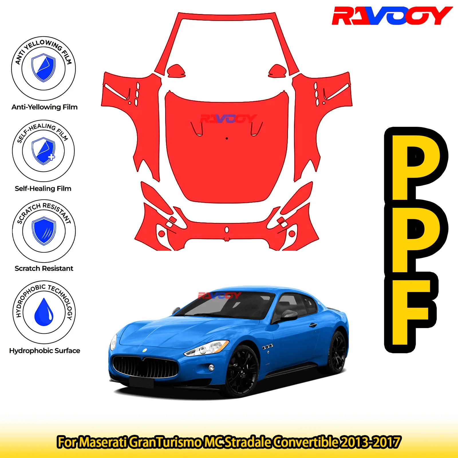

Для Maserati GranTurismo MC Stradale Convertible 2013-2017 глянцевый матовый черный предварительно вырезанный передний комплект PPF защитная пленка для краски