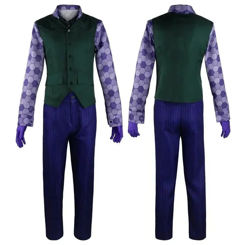 

Movie Dark Knight Cosplay Costume Heath Ledger Clown Purple Uniform Latex Mask Full Set Adult Halloween Carnival Partys;3'v,6.h;