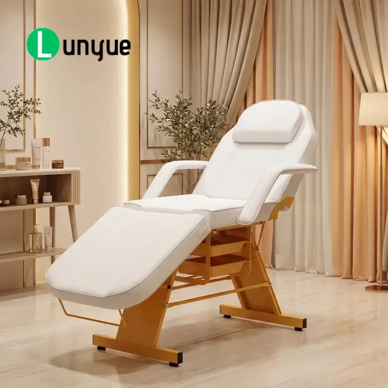 Gold Frame Adjustable Facial Bed Massage Bed Spa Beauty Treatment Bed with Armrests