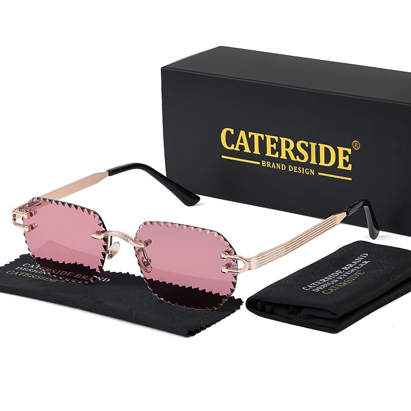 CATERSIDE Neue randlose Sonnenbrille für Herren, quadratisch, modisch, mit geschliffenen Gläsern, Markendesign, Sonnenbrille für Damen, Party, Festival, Brillengeschenk – Detail 10