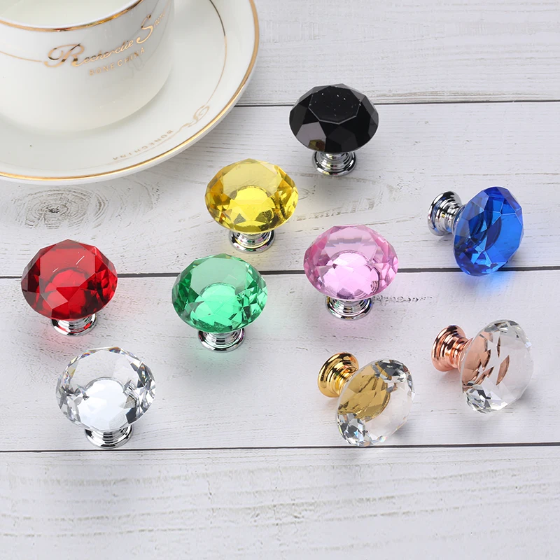 Diamond Shape Furniture Handle Colored Glass Cupboard Drawer Knob Pull Kitchen Cabinet Wardrobe Door Handles