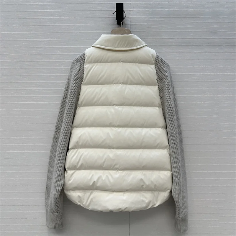 Women's winter down jacket New winter 2025 single breasted slim fit thick coat Elastic knit spliced goose down filled down coats