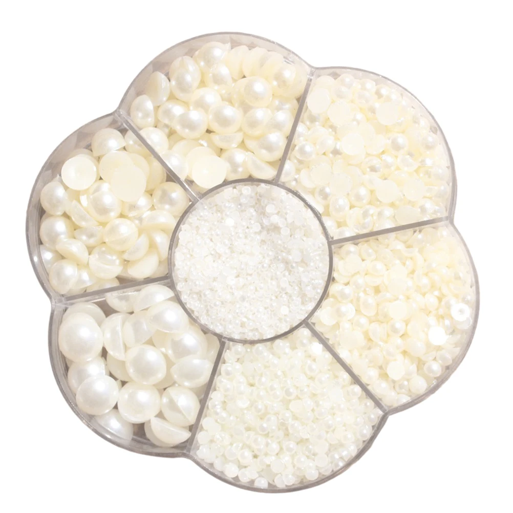 

5600 Pcs Set Flat-bottom Diamond Half Round Beads Kit Scatter Artificial