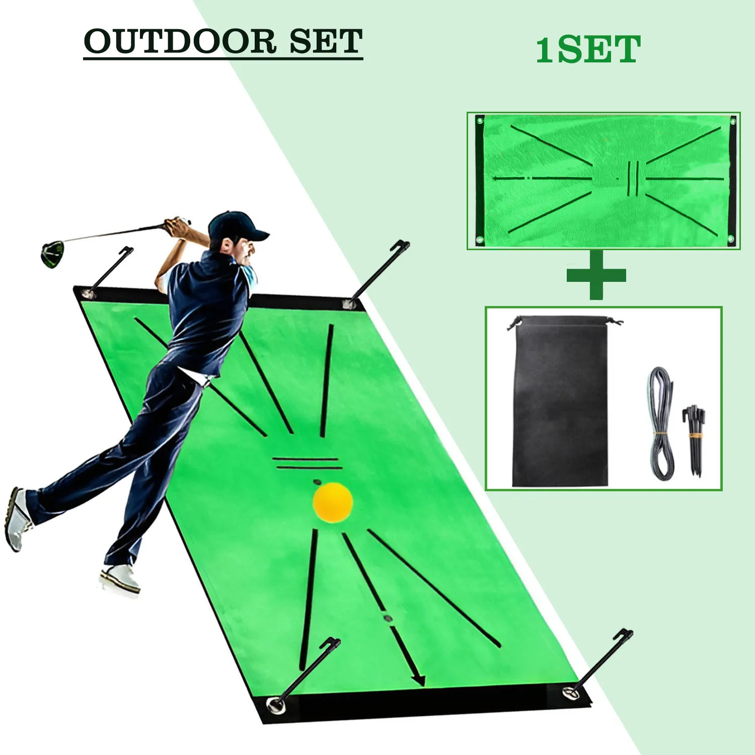 Estera de entrenamiento de golf para detección de columpio 30X60CM, estera de práctica de golf direccional con rastro de pelota de bateo para interiores y exteriores