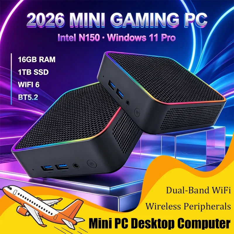 2026 Mini PC Core N150 Windows 11 Computer 16GB RAM 1TB M.2 SSD Portable Gaming Computer 60Hz 4K HD Mini Desktop PC Gamer