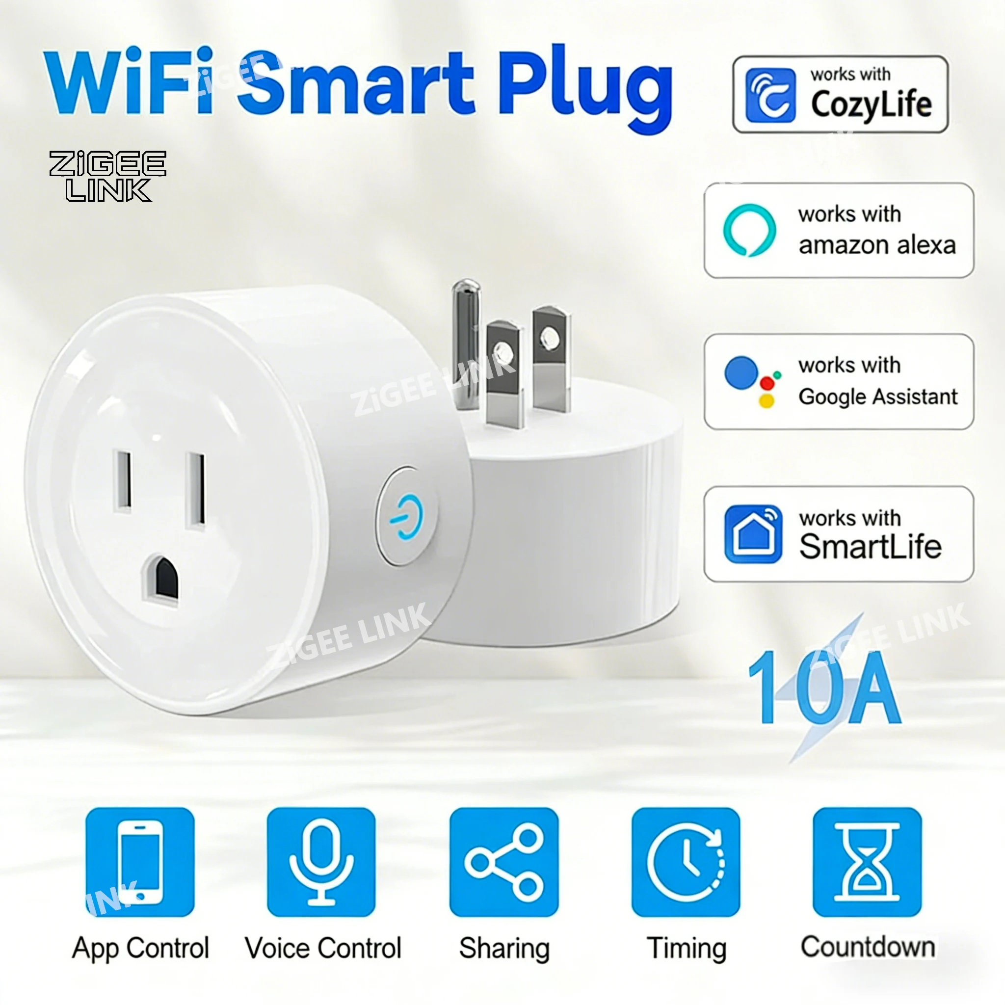 Cozylife مأخذ (فيشة) ذكي الولايات المتحدة التوصيل 10A واي فاي APP التحكم عن بعد التحكم الصوتي 100-240 فولت التحكم الذكي الموقت العمل مع أليكسا جوجل المنزل