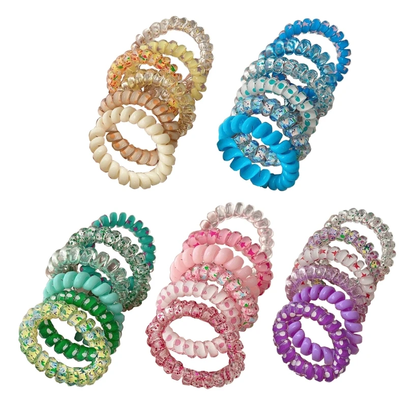 6Pcs Fashion Hair Ties Women Telephone Wire Elastic Hair Band Trendy Hair Rings