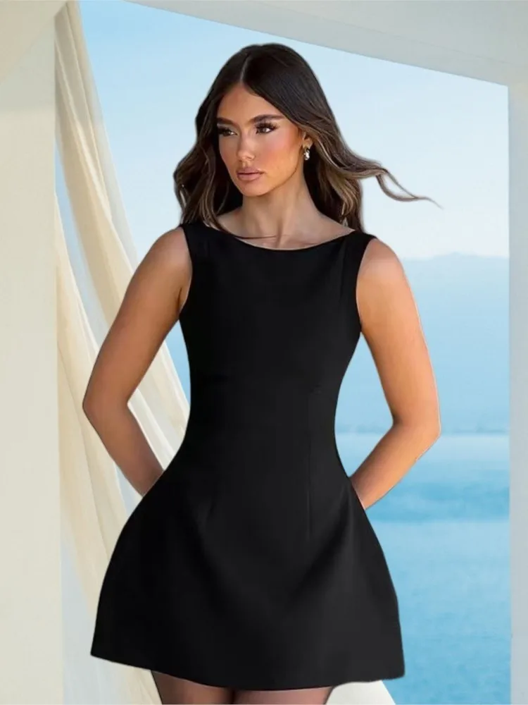 

Summer dresses for women solid color vestido elegant French dress simple style Trendy banquet temperament fashion Hot all-match