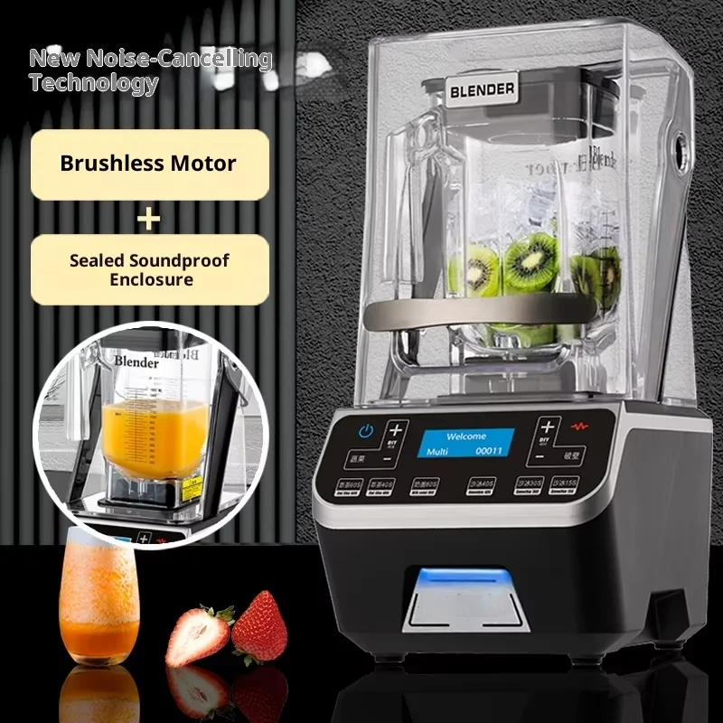 New Brushless Motor Soundproof Smoothie Machine 2L Capacity 2200W Eco-Friendly Stainless Steel Electric Mixer for Commercial Use