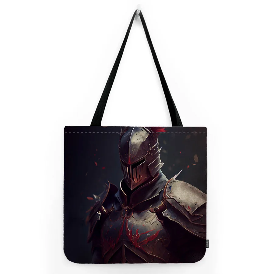 Chivalry Knighthood Knight Templar Blood Helmet Print Water Resistant Cotton Linen Shopper Bag Shoulder Tote Bag