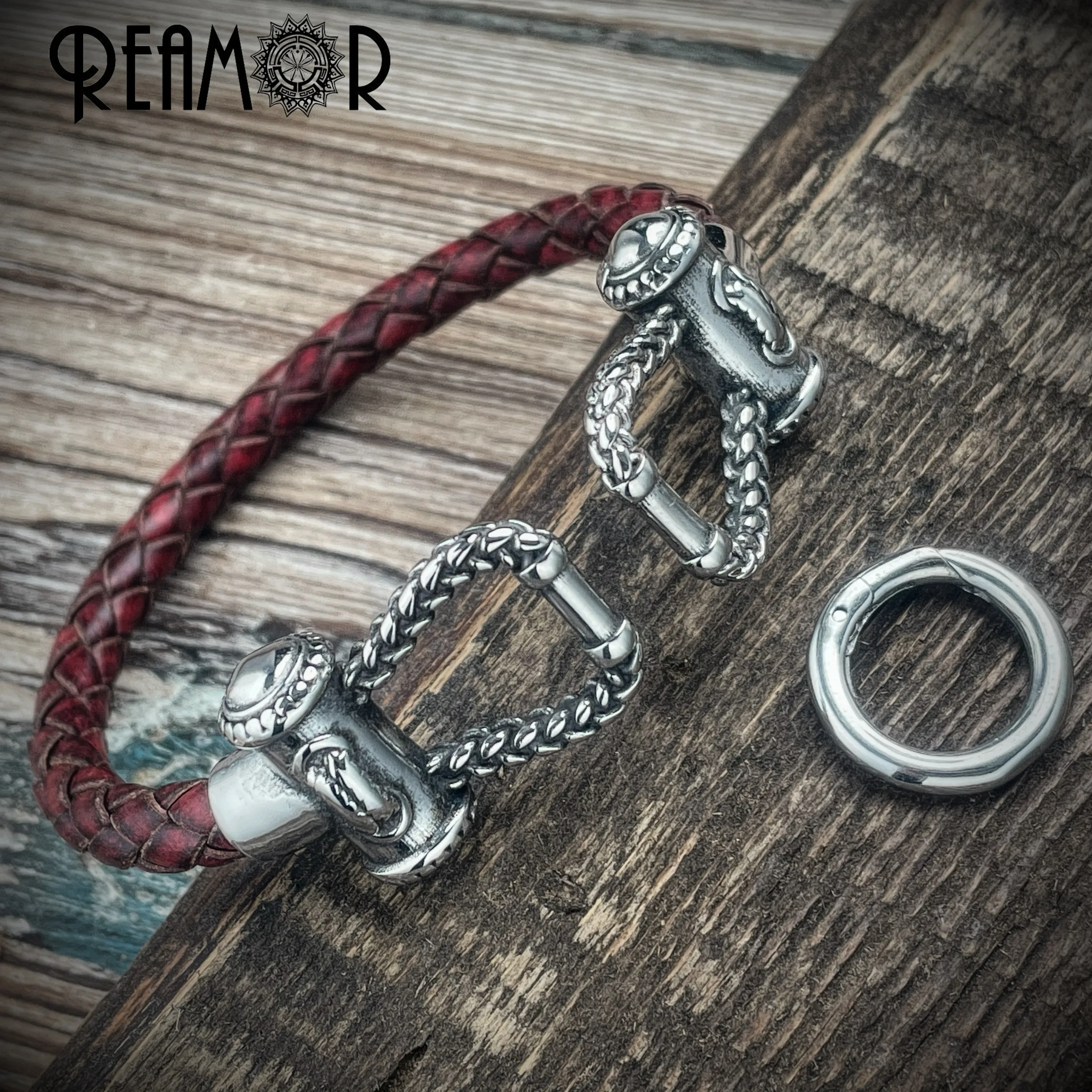 REAMOR Vintage Fixing Steel Wire Genuine Leather Cuff Bangles 316l Stainless Steel Rope Link Bracelet For Men Jewelry