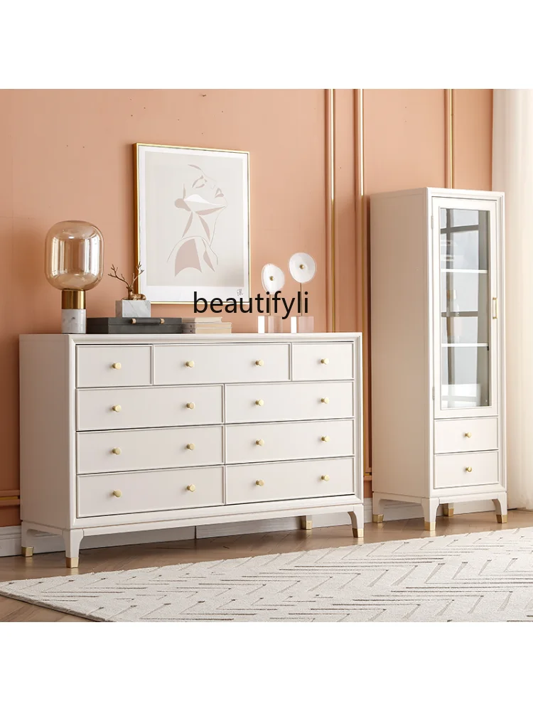 American Solid Wood  7-Drawer Cabinet Bedroom Locker Nine-Drawer Cabinet Living Room Storage against the Wall Curio Cabinet