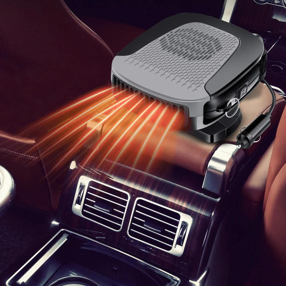 Car Winter Heater Defogger Adjustable Heater Fan Car Electric Heater Cooling Fan Windshield Defroster Gray 12V 150W