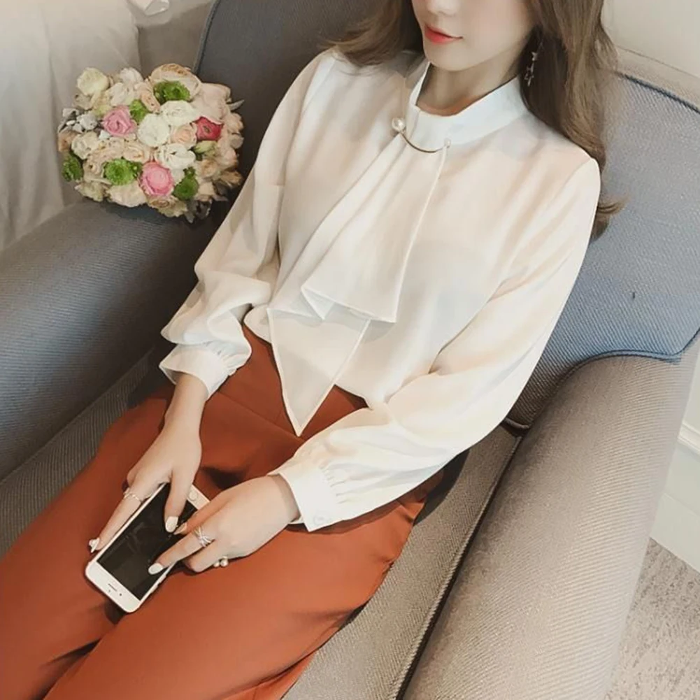 

Blue Elegant Bow Tie Shirt Fashionable Brooch Bow Tie Shirt Spring Shirt Home And Club Wear Regular Clothing Length