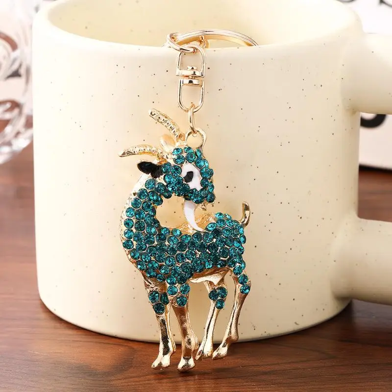 Funkelnder Strass-Ziegen-Schlüsselanhänger, Niedlicher Kristall-Tieranhänger, Modischer Schlüsselring für den täglichen Gebrauch, Reise- und Taschendekoration, Geschenke – Detail 3