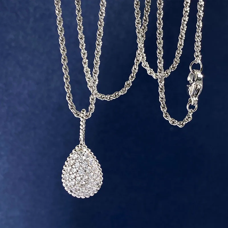 Brass With 18K Rhinestoned Water Drop Pendant Necklace Women  Jewelry Designer T Show Runway Gown  Rare Glam Japan Ins
