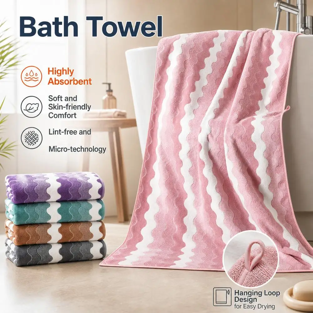 New Coral Fleece Bath Towel Extra Large Thick Water Ripple Double Color Stripe Super Absorbent Towel for Home