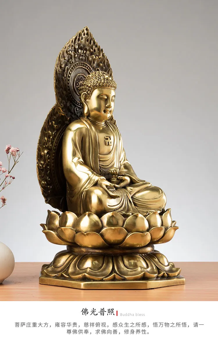 TOP GOOD HOME Temple Company Patron saint GOD Buddhism Omnipotent Buddha Amitabha Sakyamuni Amitayus Greco-Buddhist brass statue