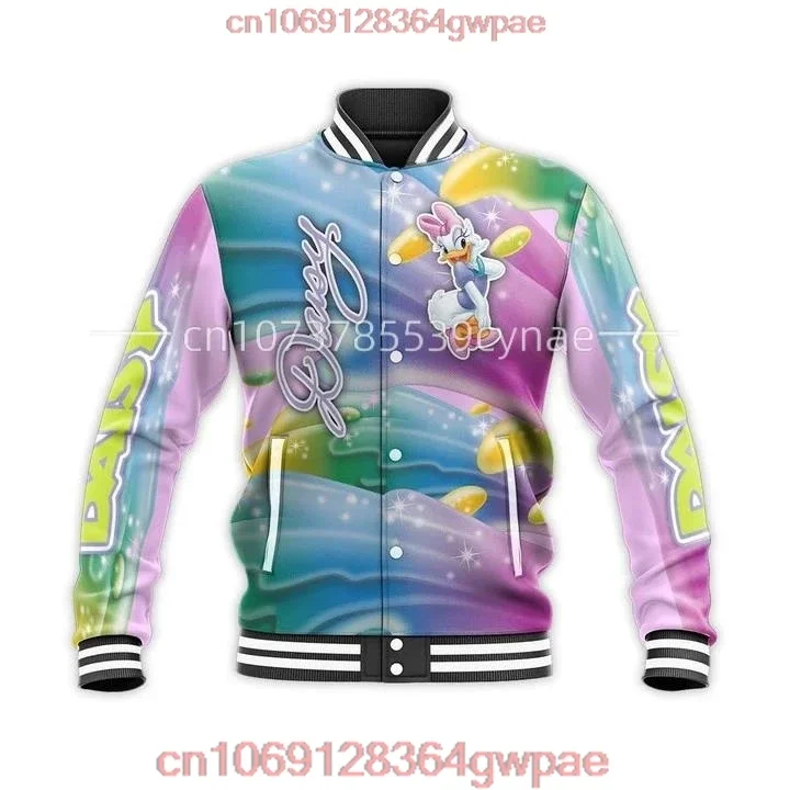 Daisy Duck Baseball Jacket Men's Women Hip Hop Harajuku Jacket Disney Baseball Uniform Streetwear Boys Girls Loose Coats