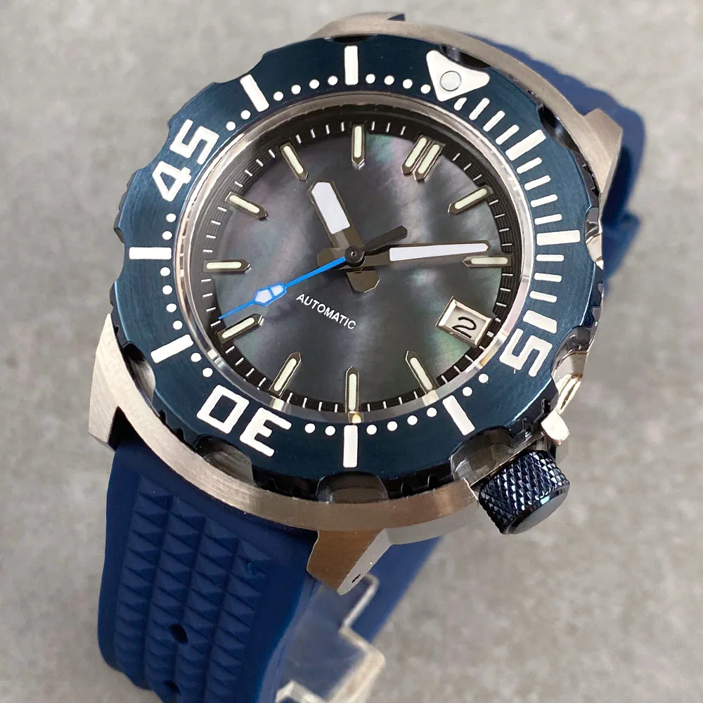 Tandorio Ocean Blue Mother of Pearl MOP Shell Dial 42mm Dive Monster Automatic Men Watch NH35 200m Waterproof AR Coated Sapphire