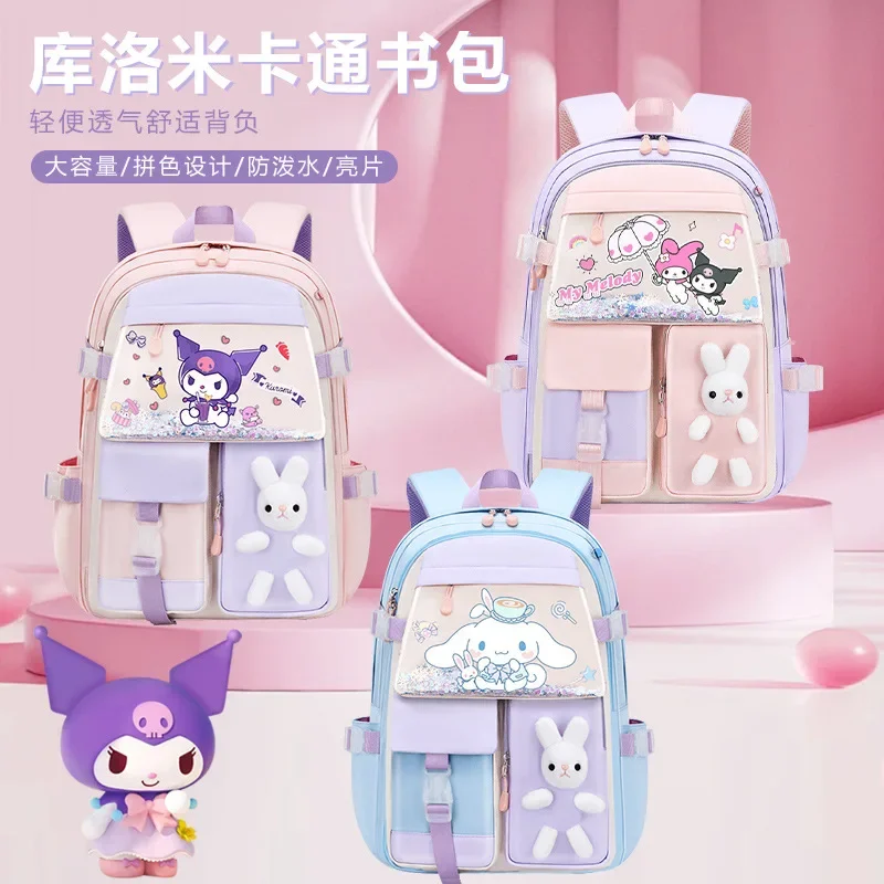 Sanrio tas ransel lampu untuk anak-anak, tas ransel kapasitas besar motif kartun, tas sekolah pelajar baru, tas ransel ringan untuk anak-anak