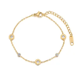 JeeMango Classic Roman Numerals Cubic Zirconia Chain & Link Bracelets Jewelry Titanium Steel Charms Bracelet For Women B18019