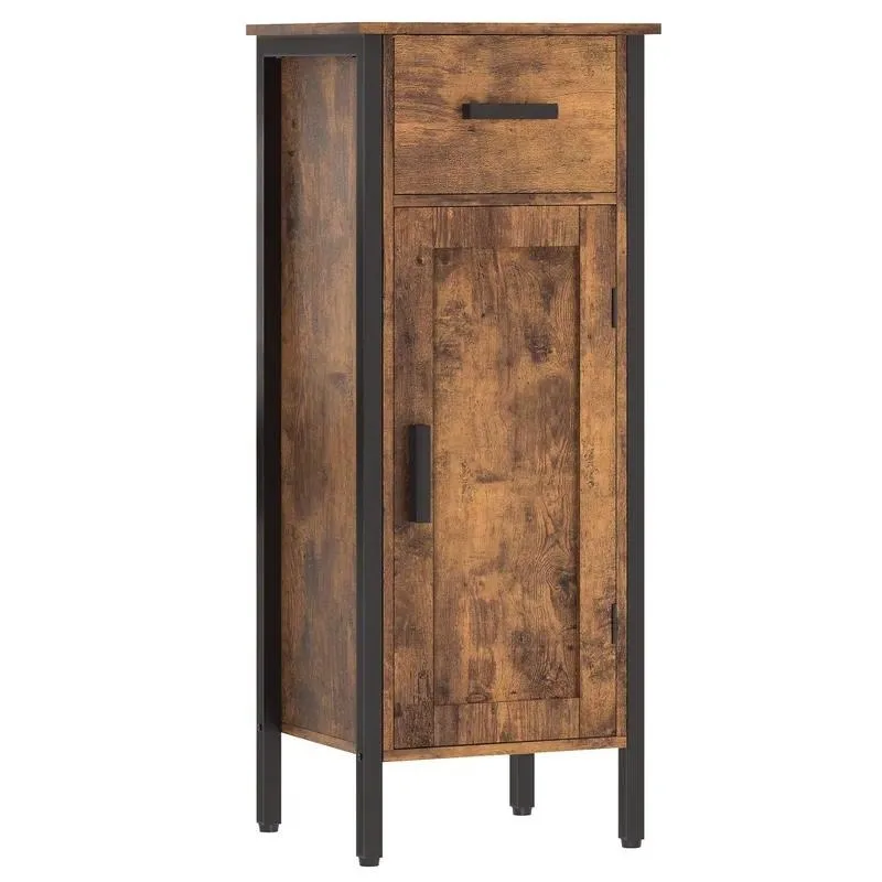 Brown Wooden Side Cabinet with Doors and Drawers for Living Room Office Bedroom Household Storage Furniture