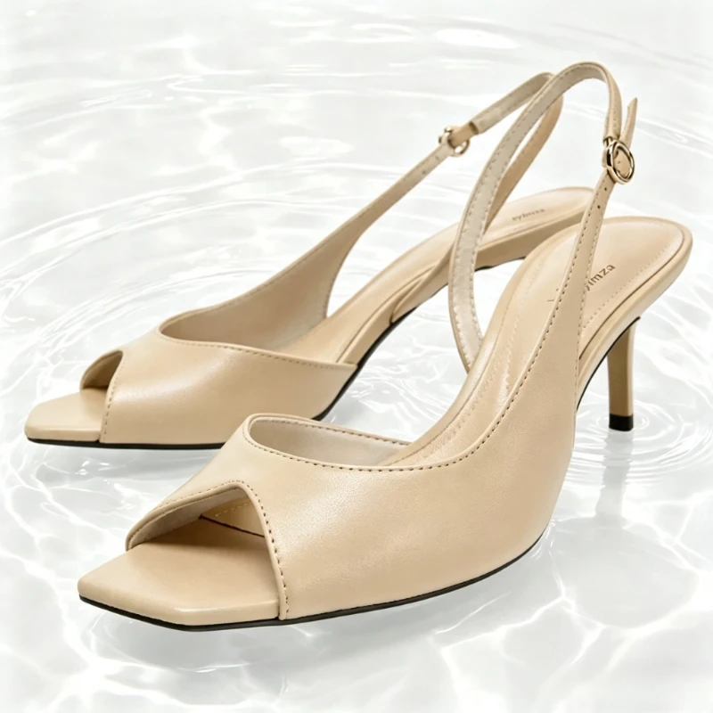 Unique Asymmetric Design Slingback Heeled Sandals Women Sexy Open-toe Square-toe Heels Fashion Adjustable Buckle Office Shoes