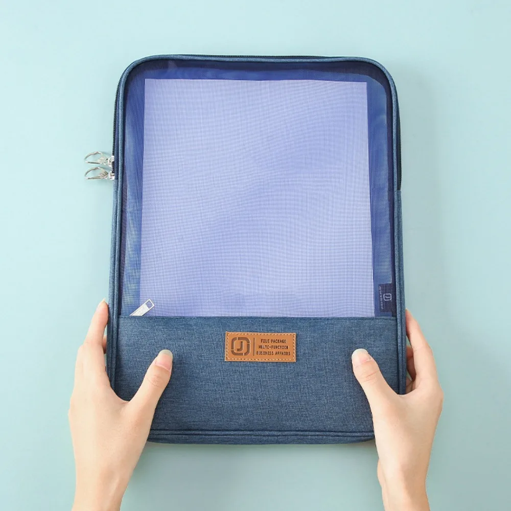 Nylon Mesh Mesh Zipper Pouch Bag Transparent Multifunctional Document Bag Portable A4 Data Storage Bag School Office Supplies