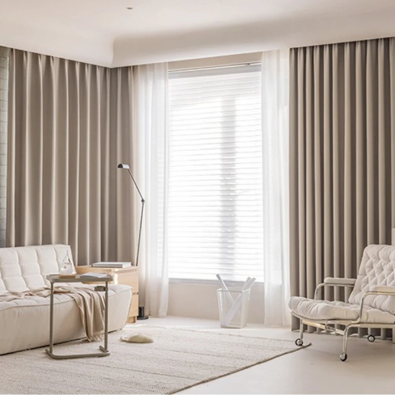 Custom Size Beige Thick 95% Blackout Curtains for Bedroom Window Curtains for Living Room Dining Elegant Modern White Tulle