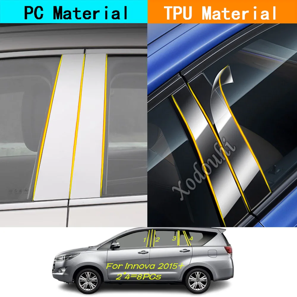 Car TPU/Glossy Mirror Pillar Post Cover Door Trim Window Molding Decoration Sticker Auto Plate 10pcs For Toyota innova 2015+